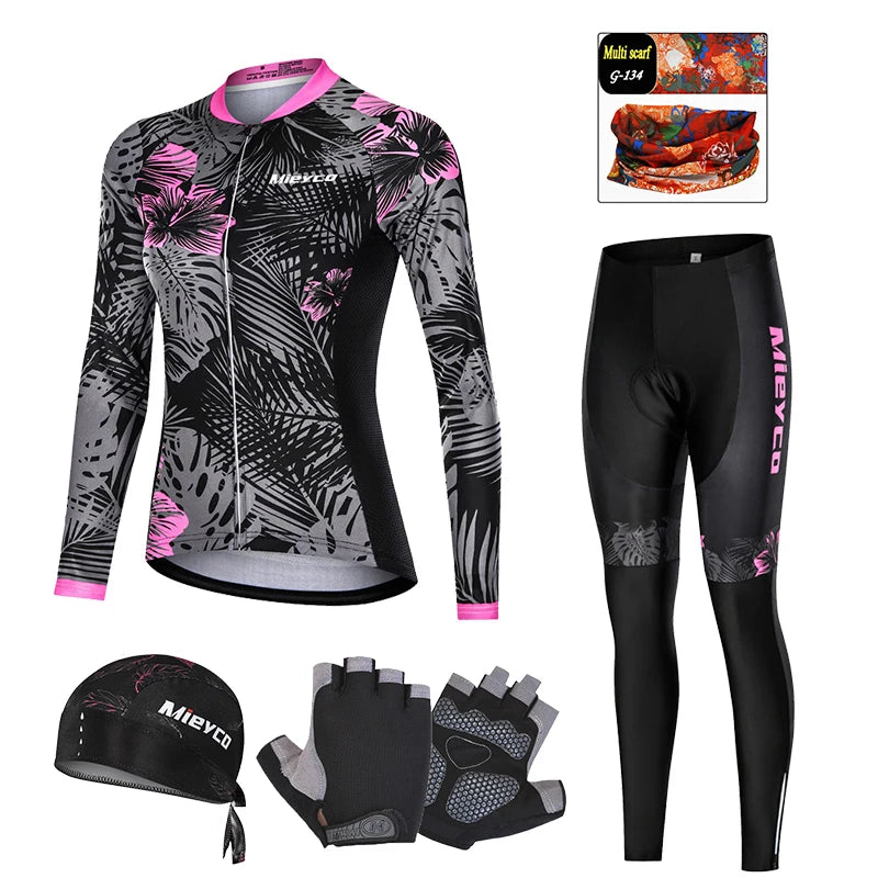 Women Long Sleeve Cycling Jersey Set MTB Bike Quick Dry Breathable Cycling Suit