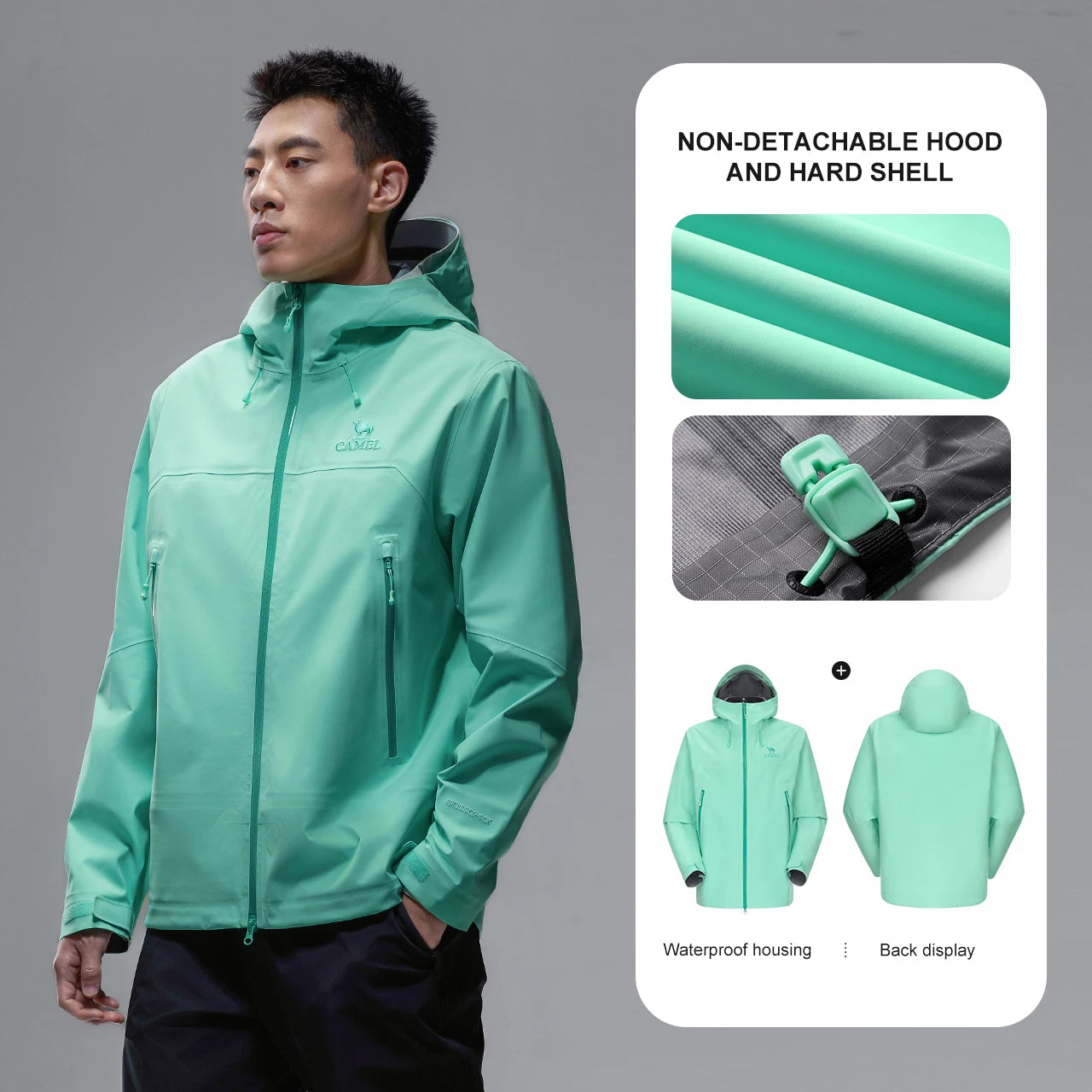 Hooded Long Sleeve Full Zip Outdoor Hiking Jacket with Pockets