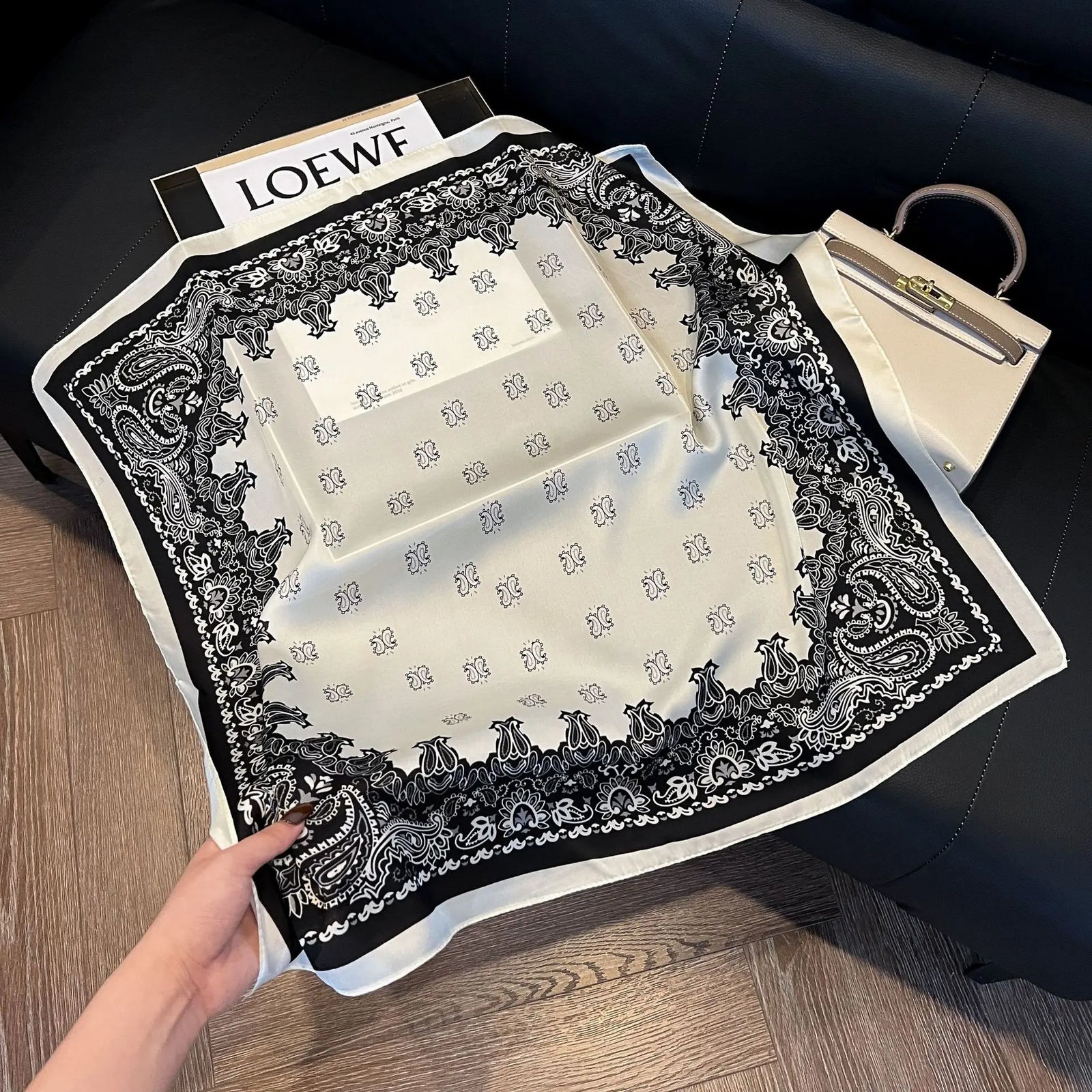 Patterned Square Scarf with Paisley and Houndstooth Style Options