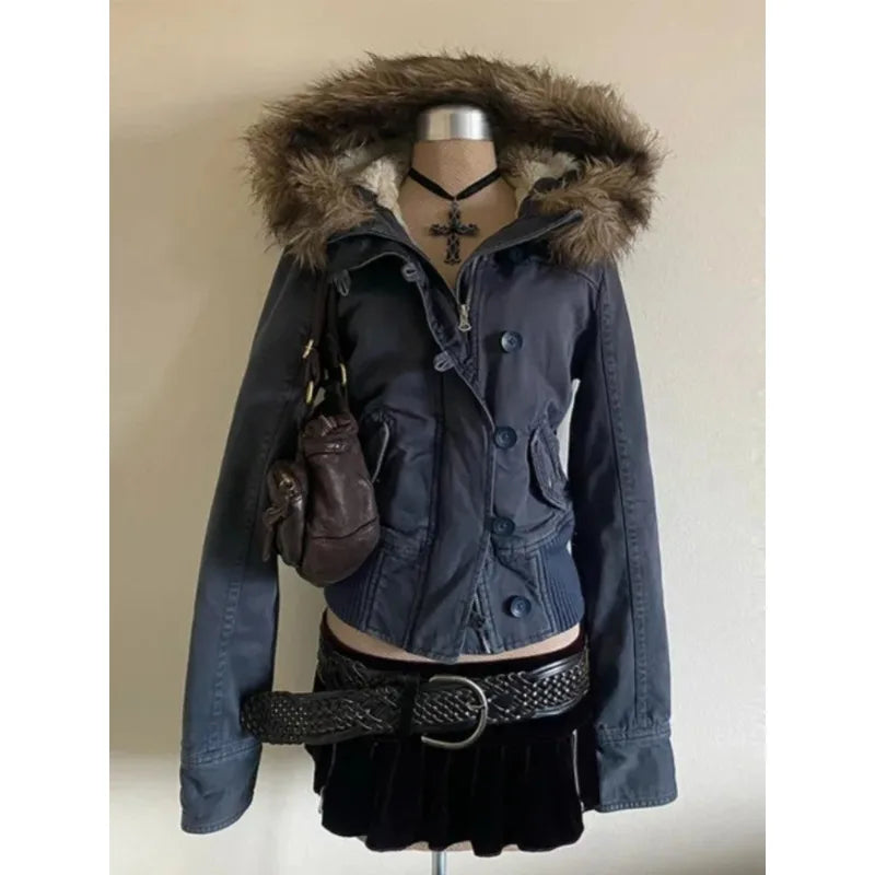 Fluffy Trim Long Sleeve Full Zip Casual Hoodie