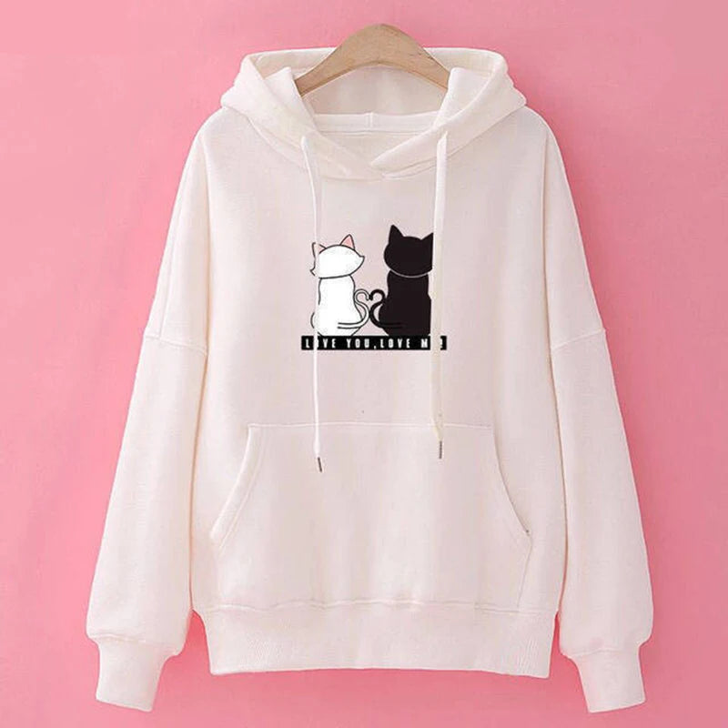 Cat Graphic Long Sleeve Pullover Casual Hoodie for Layering