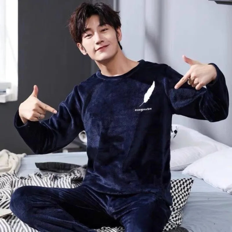 Men's Graphic Long Sleeve Crew Neck Top and Pants Pajama Set