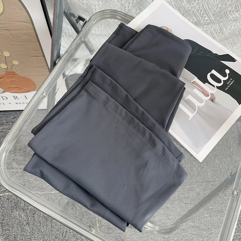 Women's High Waist Nylon Blend Flared Workout Pants with Fitted Upper Legs