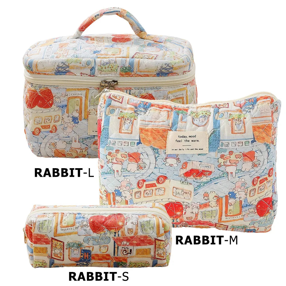 Printed Quilted Toiletry Bag with Zippered Size Options