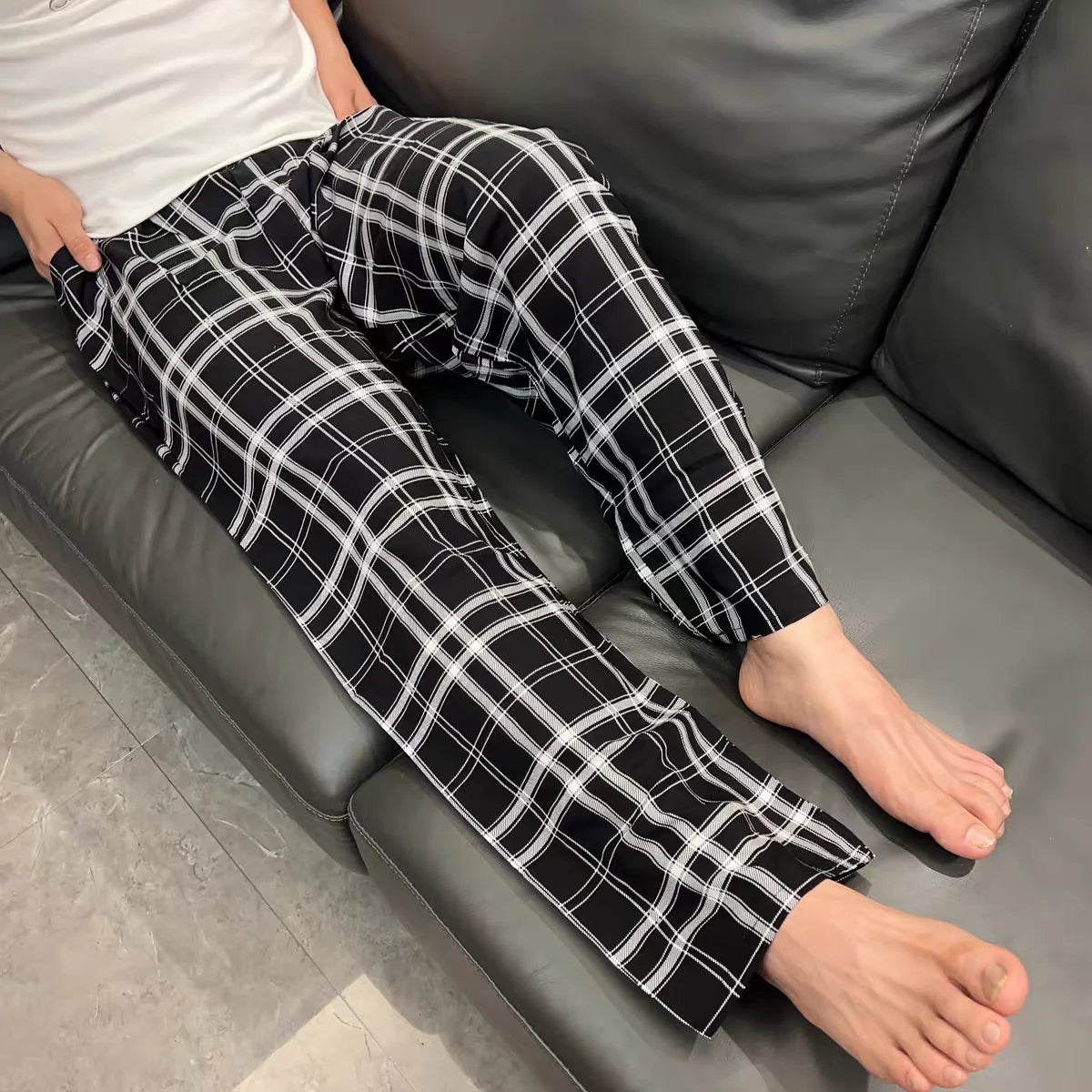 Men's Patterned Elastic Waist Straight Leg Pajama Lounge Pants