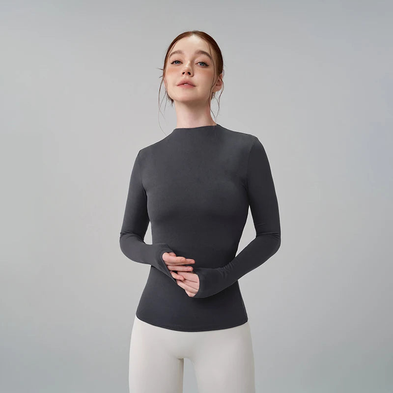 Women's Fitted Mock Neck Long Sleeve T-shirt For Workout Outfits