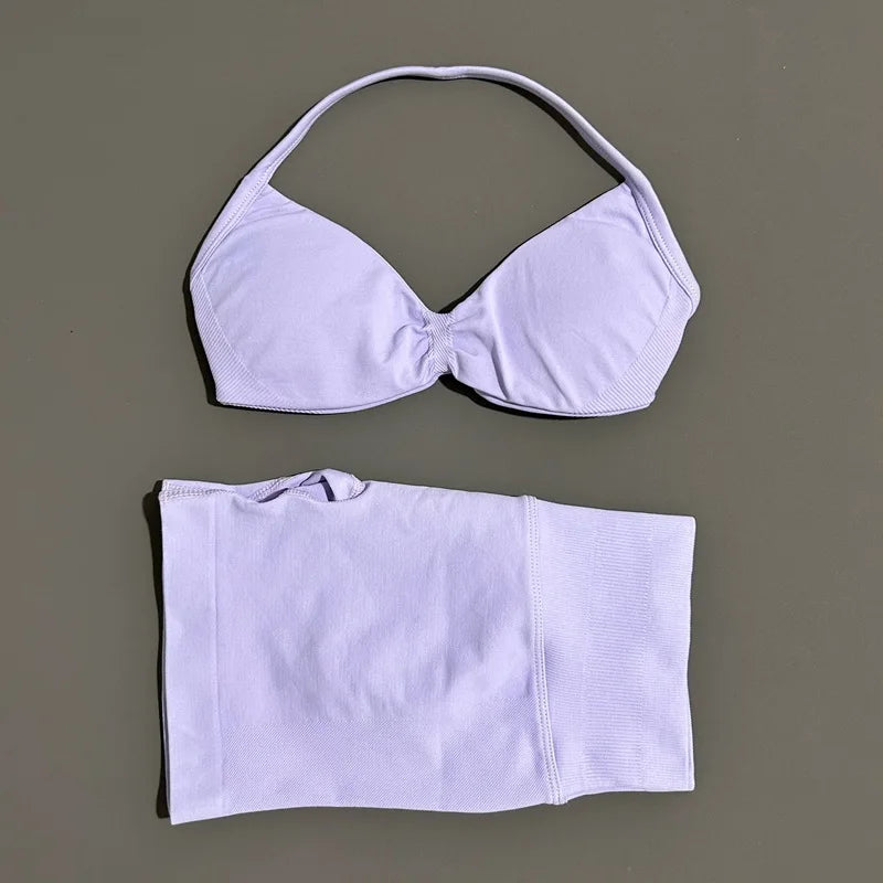 Women's Twist Front Bra And Shorts Yoga Set