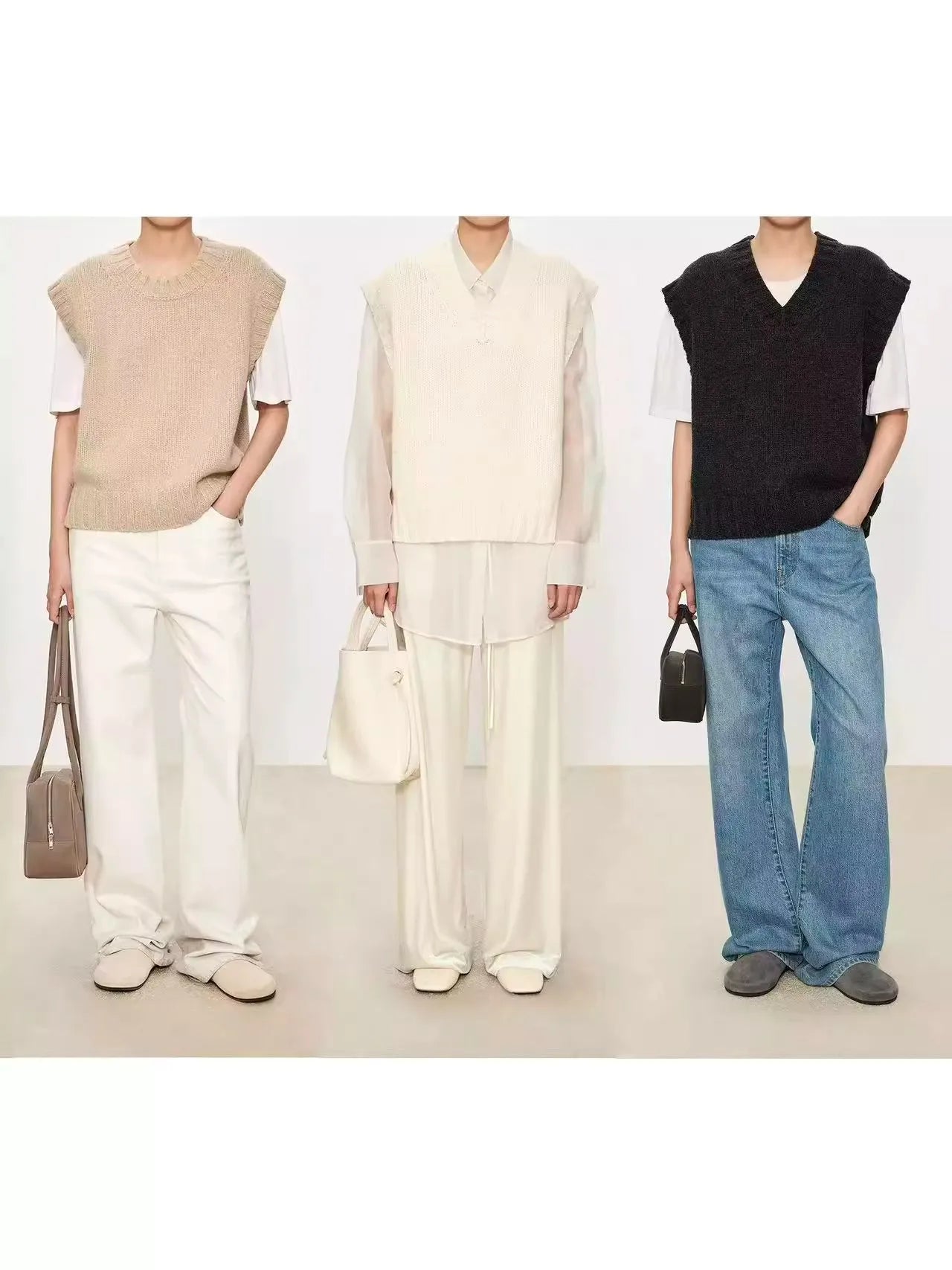 A stylish layering of 100% wool vest, V-neck vest waistcoat loose sleeveless vest and knitted sweater women autumn and winter