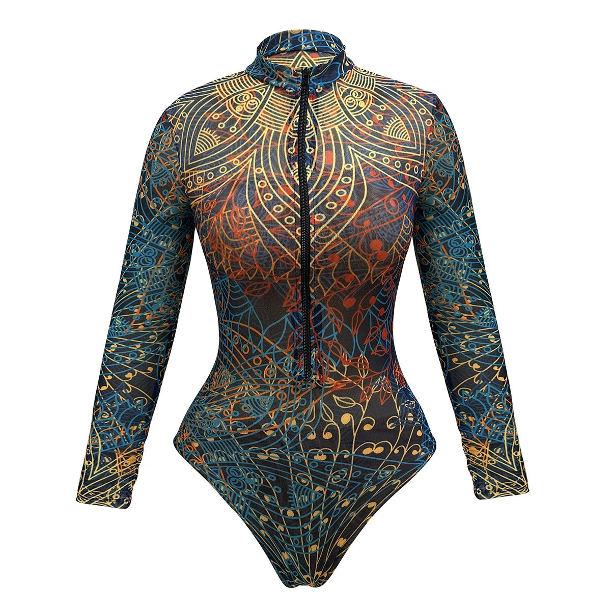 Printed Long Sleeve Swimsuit with Matching Skirt