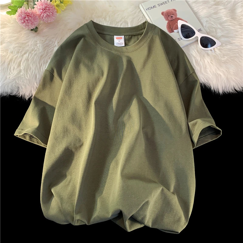 Solid Crew Neck Short Sleeve Loose Casual T Shirt