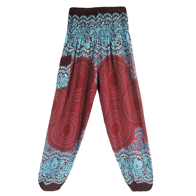 Women's Printed Rayon Harem Pants with High Waist and Gathered Ankles