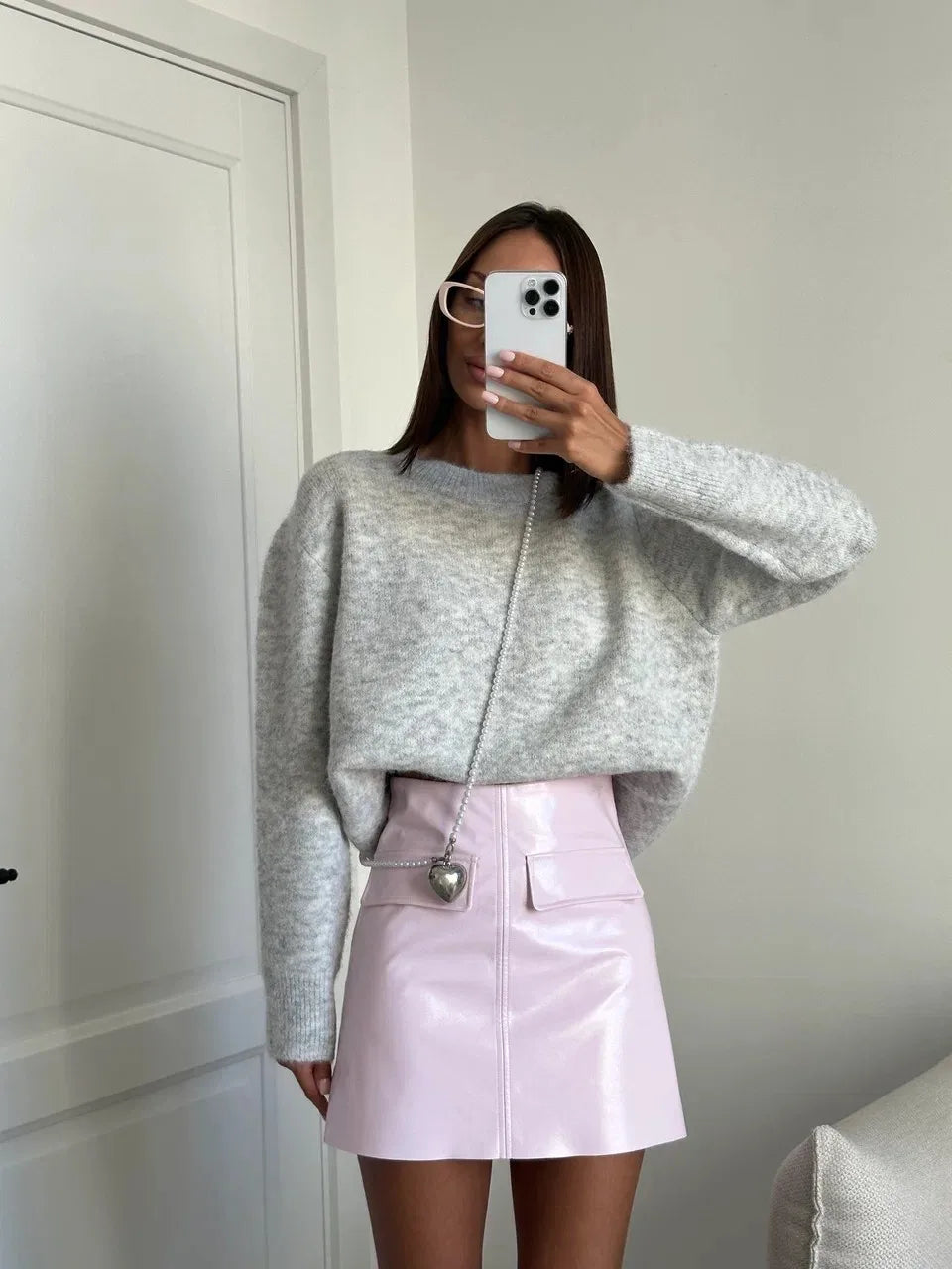 Women's Mixed Collar Long Sleeve Knit Sweater Casual Knit Layer