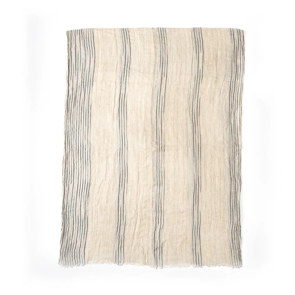 Striped Long Scarf with Decorative Frayed End Trim