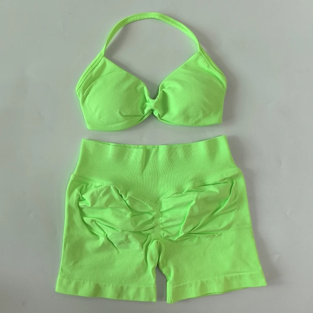 Women's Thin Strap Bra And Shorts Yoga Set