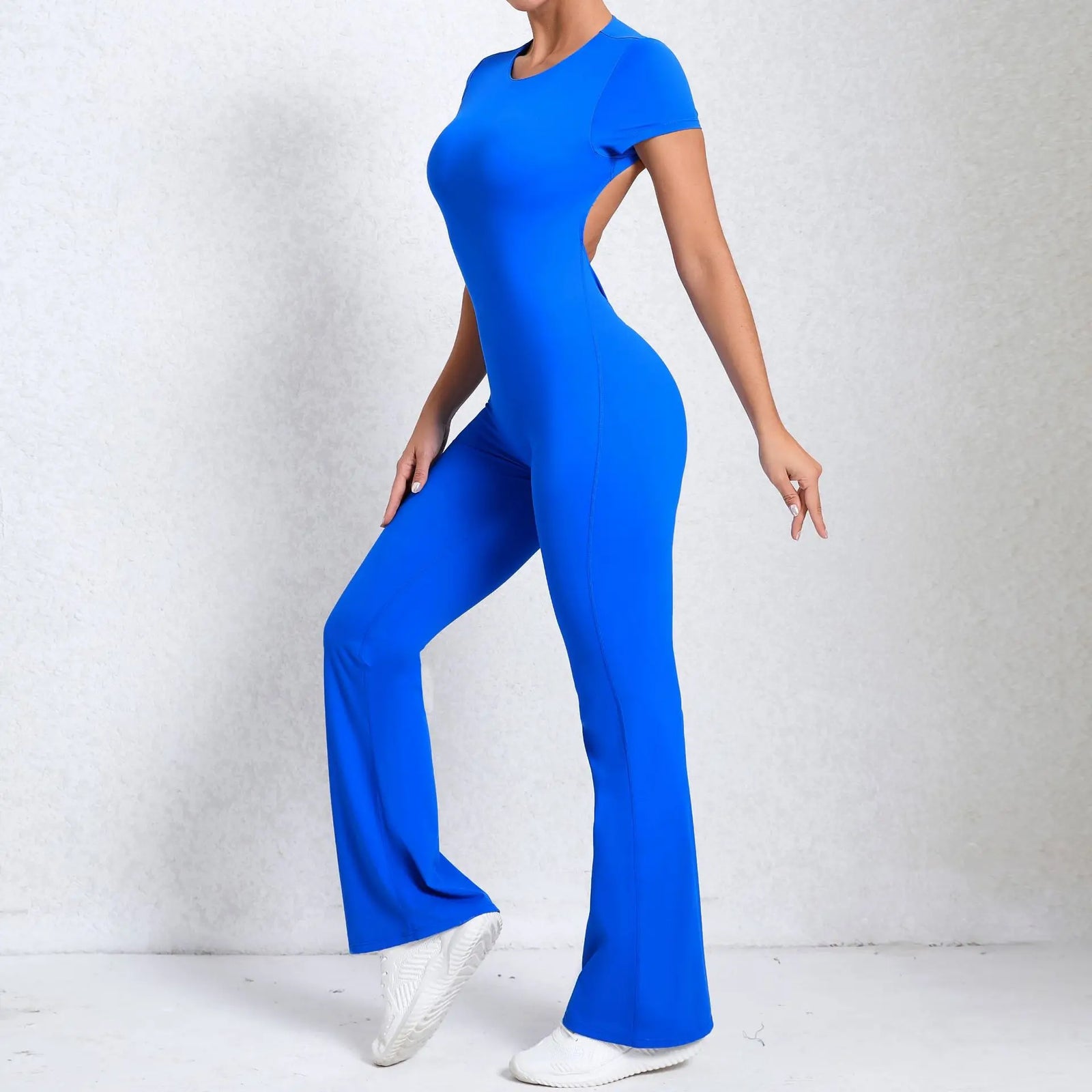 Women's Long Sleeve Nylon Blend Workout Jumpsuit with Open Back