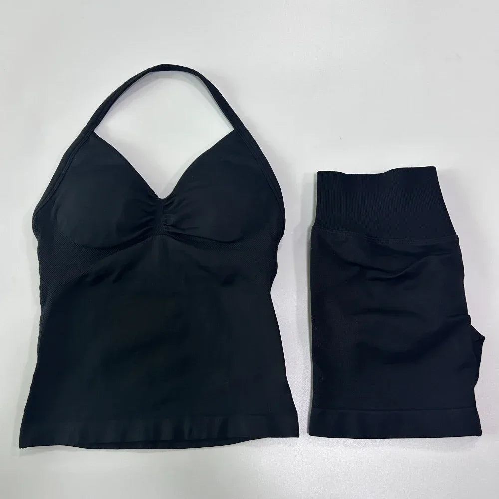 Women's Halter Tank And Shorts Yoga Set For Workout Outfits