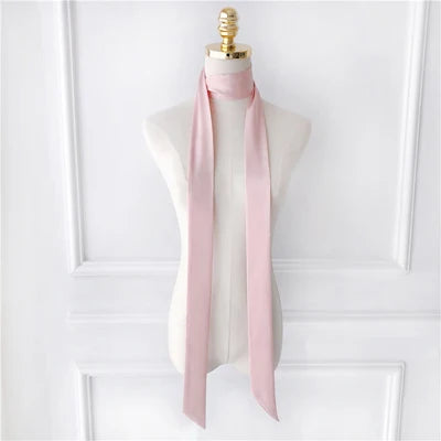 Solid Long Narrow Ribbon Scarf with Pointed Ends