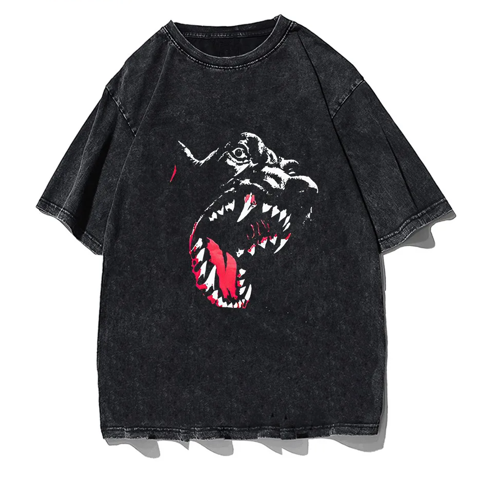 Black Source Vintage Men’s T-Shirt High Street Skull Pattern Acid Wash