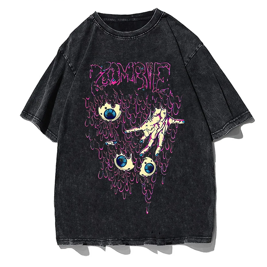 Y2K Zombie Horror Gothic Washed Cotton Oversized T-Shirt