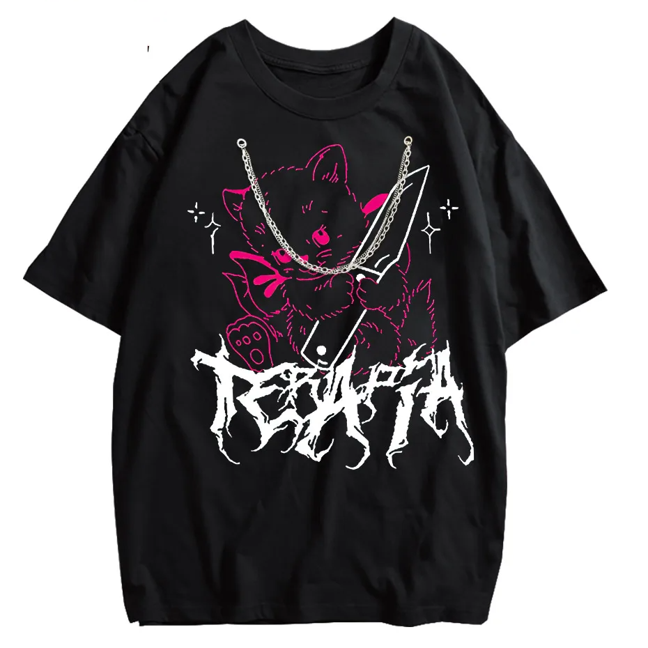 Men's Cute Anime E-Girl Kawaii T-Shirt Vintage Harajuku Streetwear Loose Fit