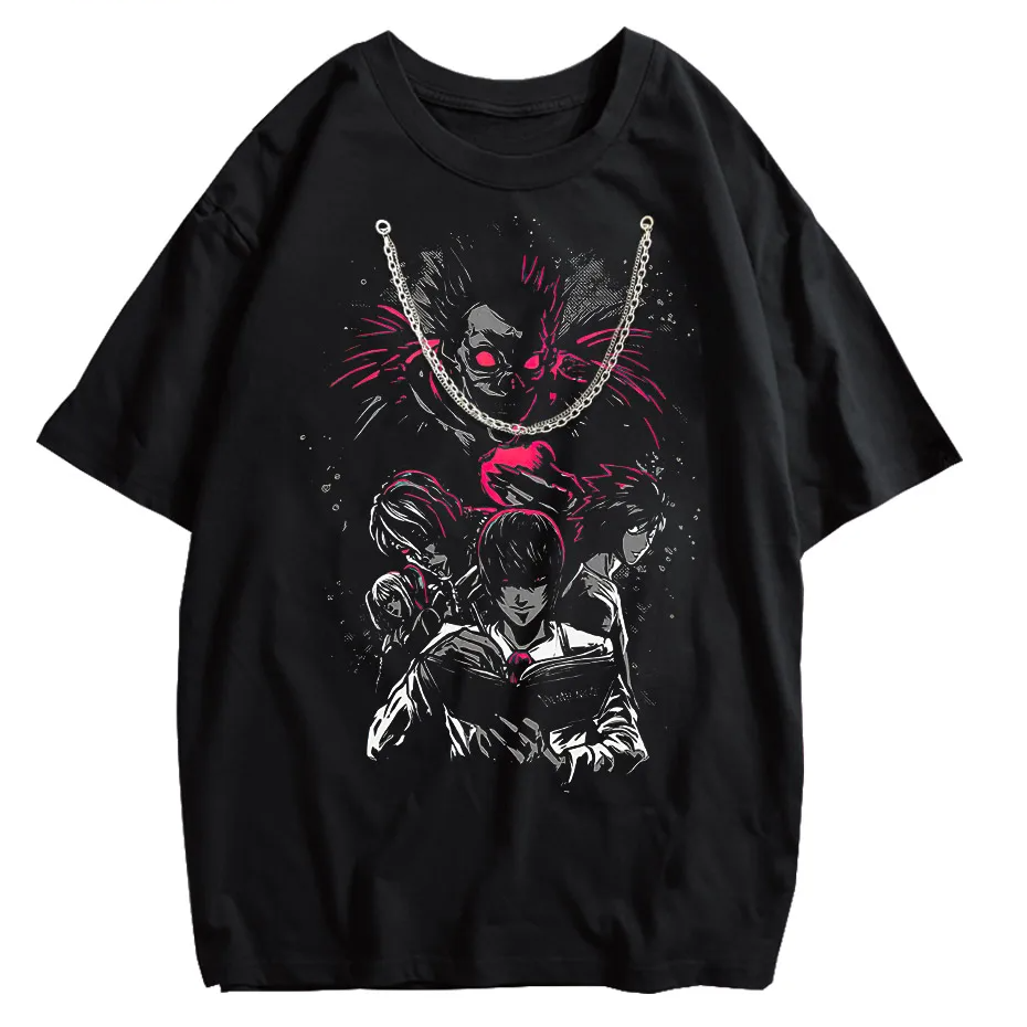 Men's Harajuku Distressed Anime Print T-Shirt Hip Hop Streetwear Cotton Oversized Tee