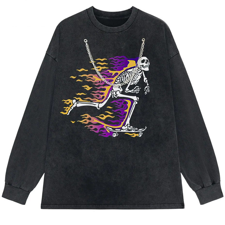 Vintage Washed Skull Graphic T-Shirt Men's Unisex High Street Oversized Tee