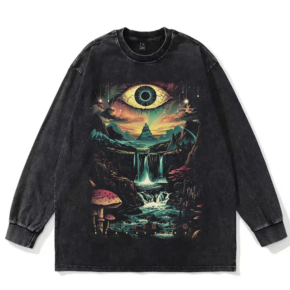 Vintage Washed Cotton Dark Fantasy Forest Eye Graphic T-Shirt
