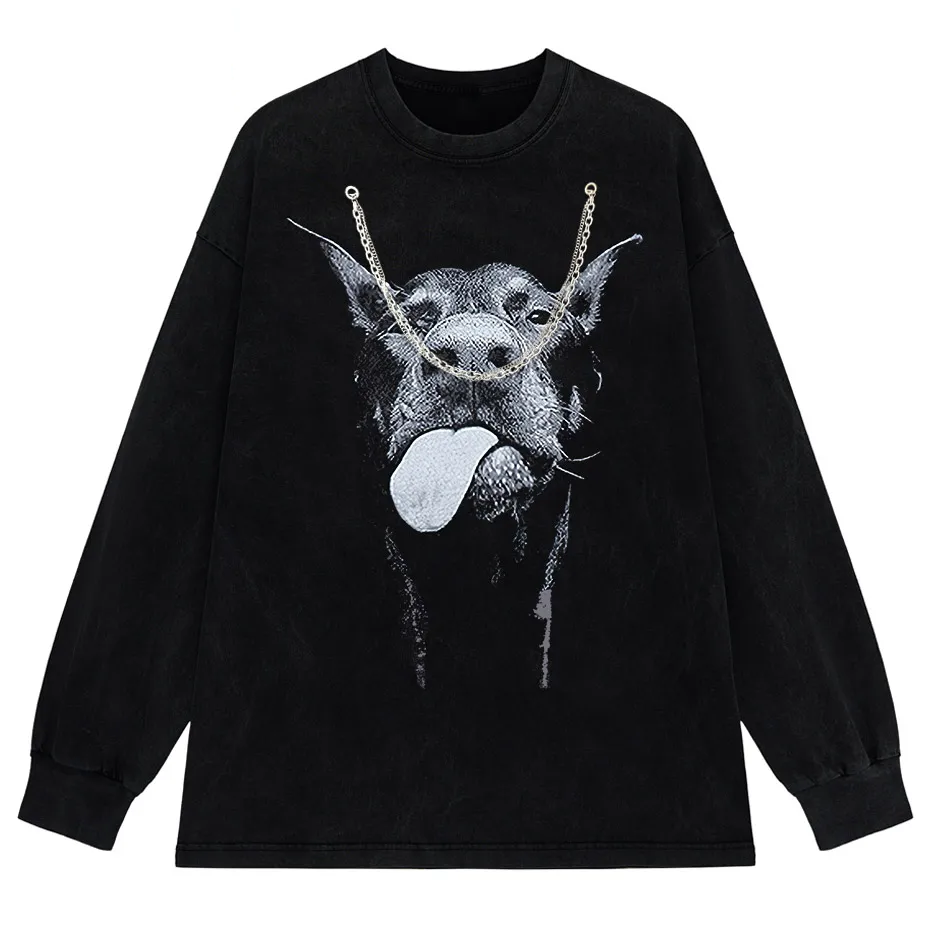 Gothic Dog Letter Print Vintage Washed Oversized T-Shirt