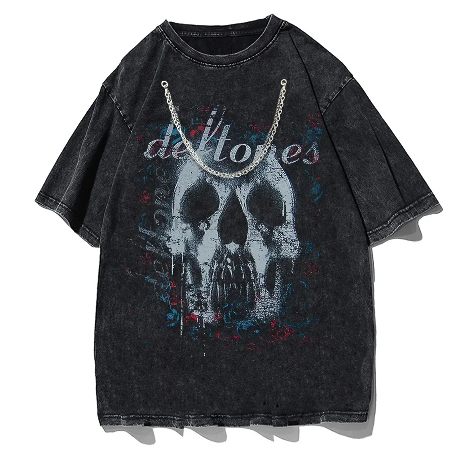 Hip-Hop Skull T-Shirt Men Vintage Harajuku Y2K Streetwear Black Cotton Tee