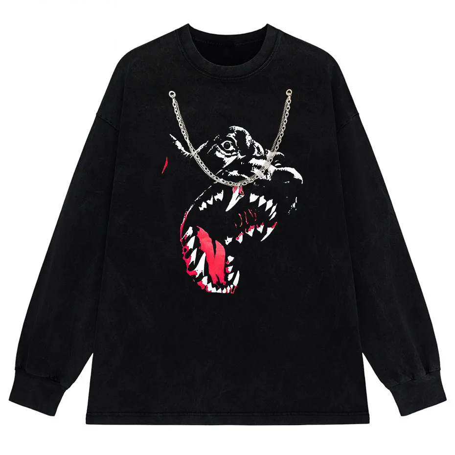 Black Source Vintage Men’s T-Shirt High Street Skull Pattern Acid Wash