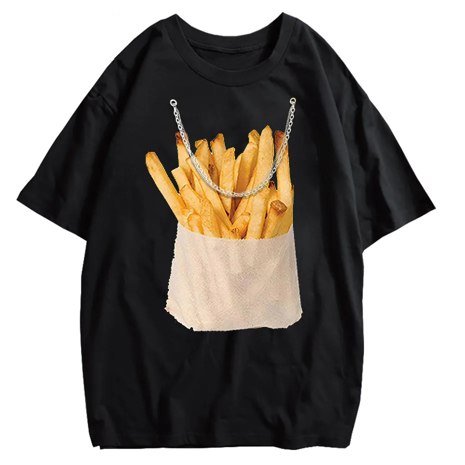 Retro Harajuku Y2K Streetwear Funny Double-Sided French Fries T-Shirt