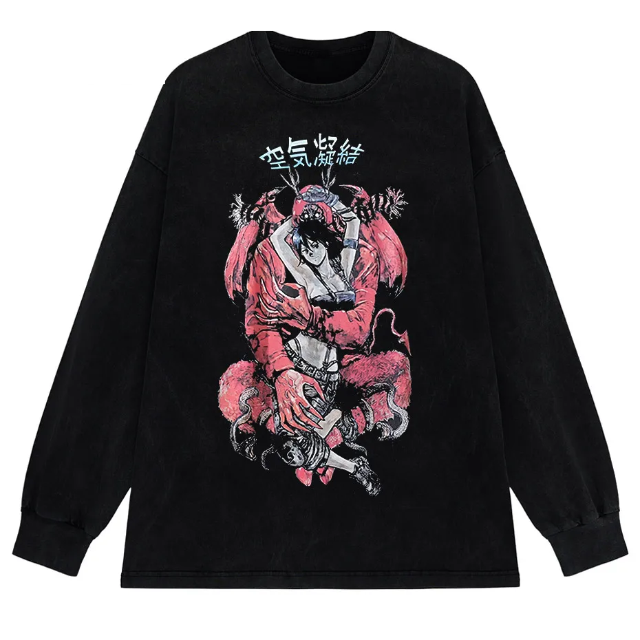 Retro Washed Oversized T-Shirt – Japanese Kanji Anime Graphic Cotton Tee