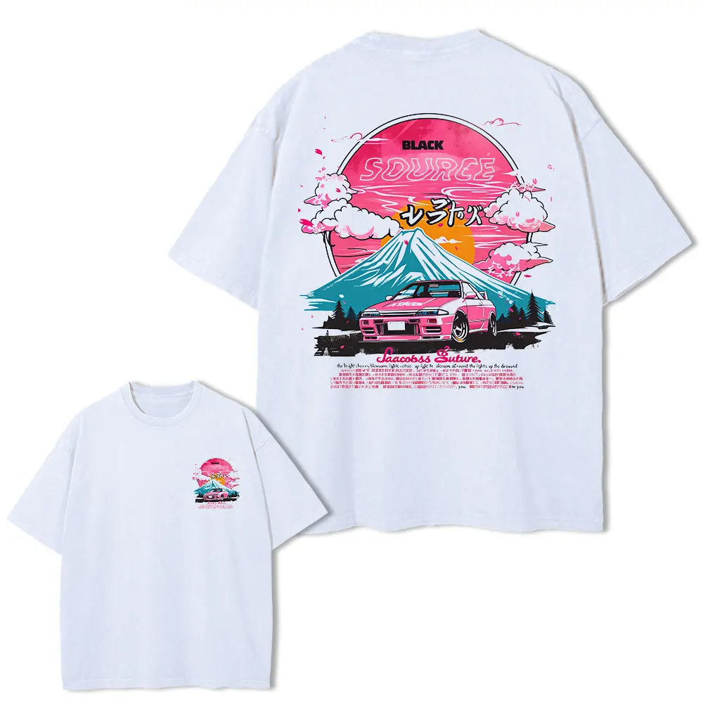 Men's Japanese Dragon Print T-Shirt Red Black Contrast Casual Tee