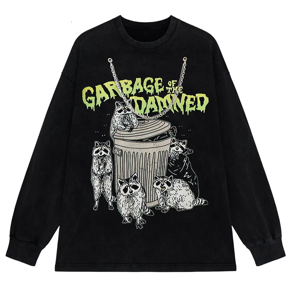 Vintage Raccoon Graphic T-Shirt Men High Street Streetwear