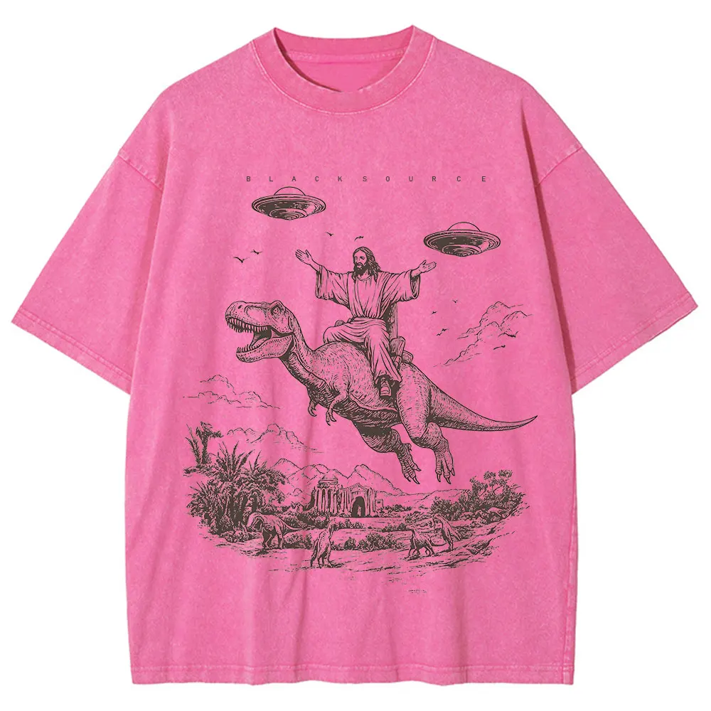 Vintage Cartoon Dinosaur Graphic T-Shirt Washed Oversized Streetwear Tee
