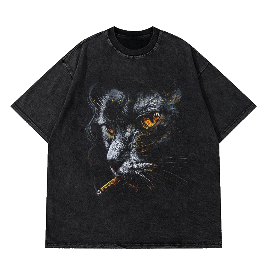 Smoking Cat Meme Graphic Cotton T-Shirt Unisex Casual Vintage