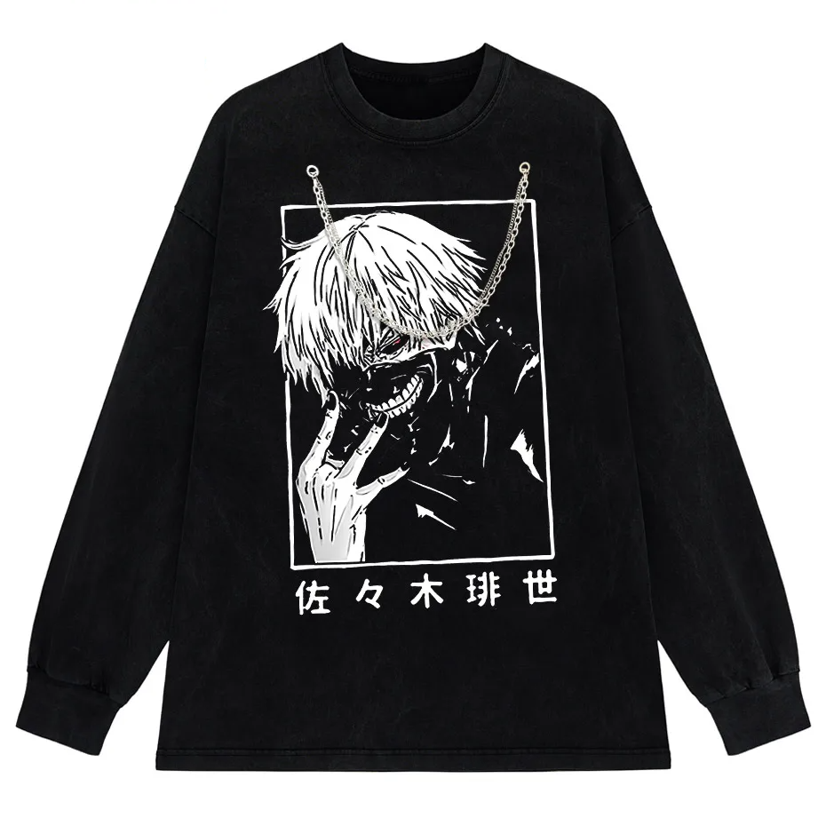 Washed Japanese Anime Graphic Streetwear T-Shirt