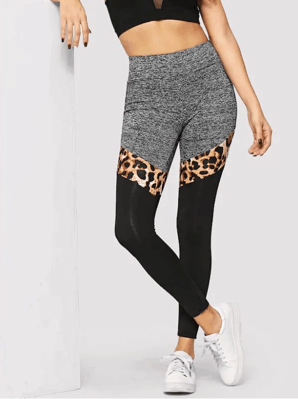 Leopard-print Splicing Stretch Pants High-rise Sports Yoga Pants | Vimost Shop.
