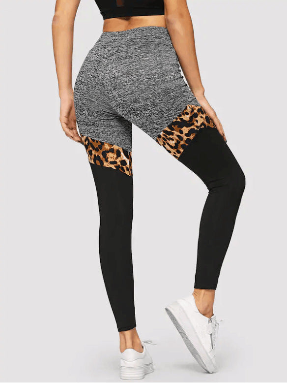 Leopard-print Splicing Stretch Pants High-rise Sports Yoga Pants | Vimost Shop.