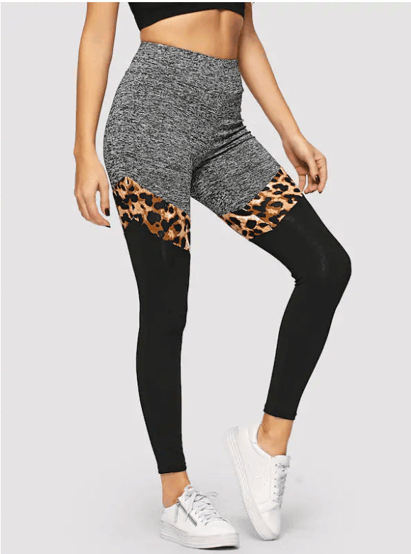 Leopard-print Splicing Stretch Pants High-rise Sports Yoga Pants | Vimost Shop.