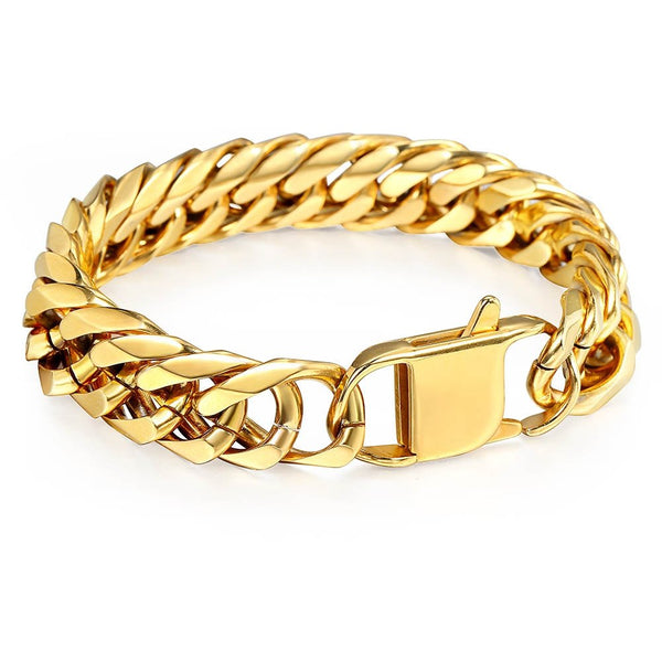 10mm 15mm Gold Black 316L Stainless Steel Bracelet for Men Double Curb Cuban Link Rombo Heavy Hiphop Male Jewelry - Vimost Shop