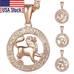 12 Zodiac Sign Constellations Pendant Necklace For Women Men 585 Rose Gold Necklace Fashion Birthday Gifts Drop Shipping