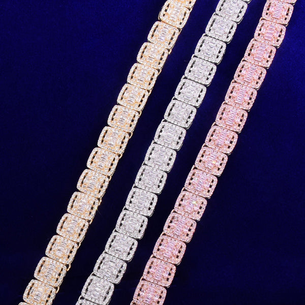 12MM Baguette Zirconia Square Necklace Chain Men's Hip Hop Link Gold Color Plated Copper Bling Fashion Rock Jewelry - Vimost Shop