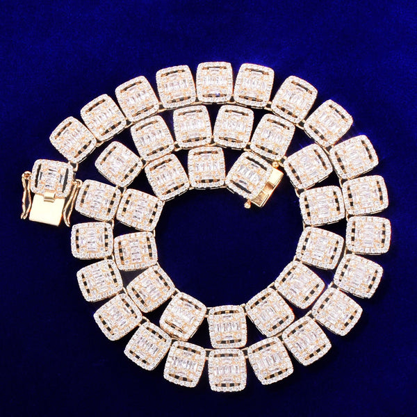 12MM Baguette Zirconia Square Necklace Chain Men's Hip Hop Link Gold Color Plated Copper Bling Fashion Rock Jewelry - Vimost Shop