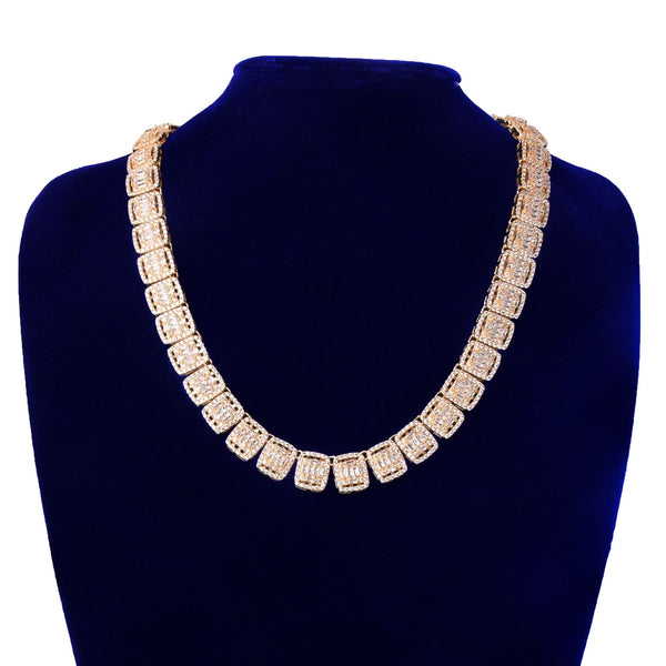 12MM Baguette Zirconia Square Necklace Chain Men's Hip Hop Link Gold Color Plated Copper Bling Fashion Rock Jewelry - Vimost Shop