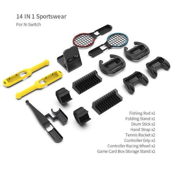 14 Pcs/Set Sportwear for Switch Tennis Racket Hand Strap Controller Grip Racing Wheel Fishing Rod Drum Stick Storage Box - Vimost Shop