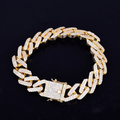 14mm Square Miami Cuban Link Bracelet Gold Color Iced Out Cubic Zirconia Rock Hip hop Style Men's Jewelry