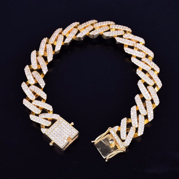 14mm Square Miami Cuban Link Bracelet Gold Color Iced Out Cubic Zirconia Rock Hip hop Style Men's Jewelry - Vimost Shop