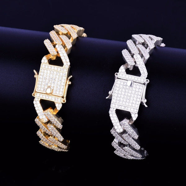 14mm Square Miami Cuban Link Bracelet Gold Color Iced Out Cubic Zirconia Rock Hip hop Style Men's Jewelry - Vimost Shop