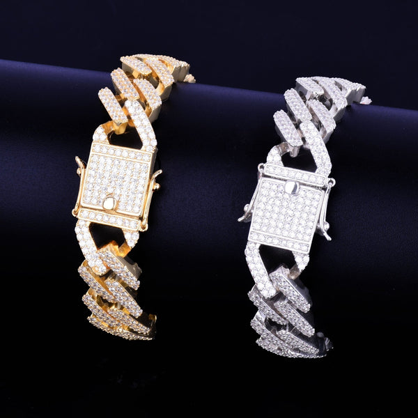 14mm Square Miami Cuban Link Bracelet Gold Color Iced Out Cubic Zirconia Rock Hip hop Style Men's Jewelry - Vimost Shop
